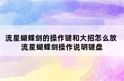 流星蝴蝶剑的操作键和大招怎么放 流星蝴蝶剑操作说明键盘